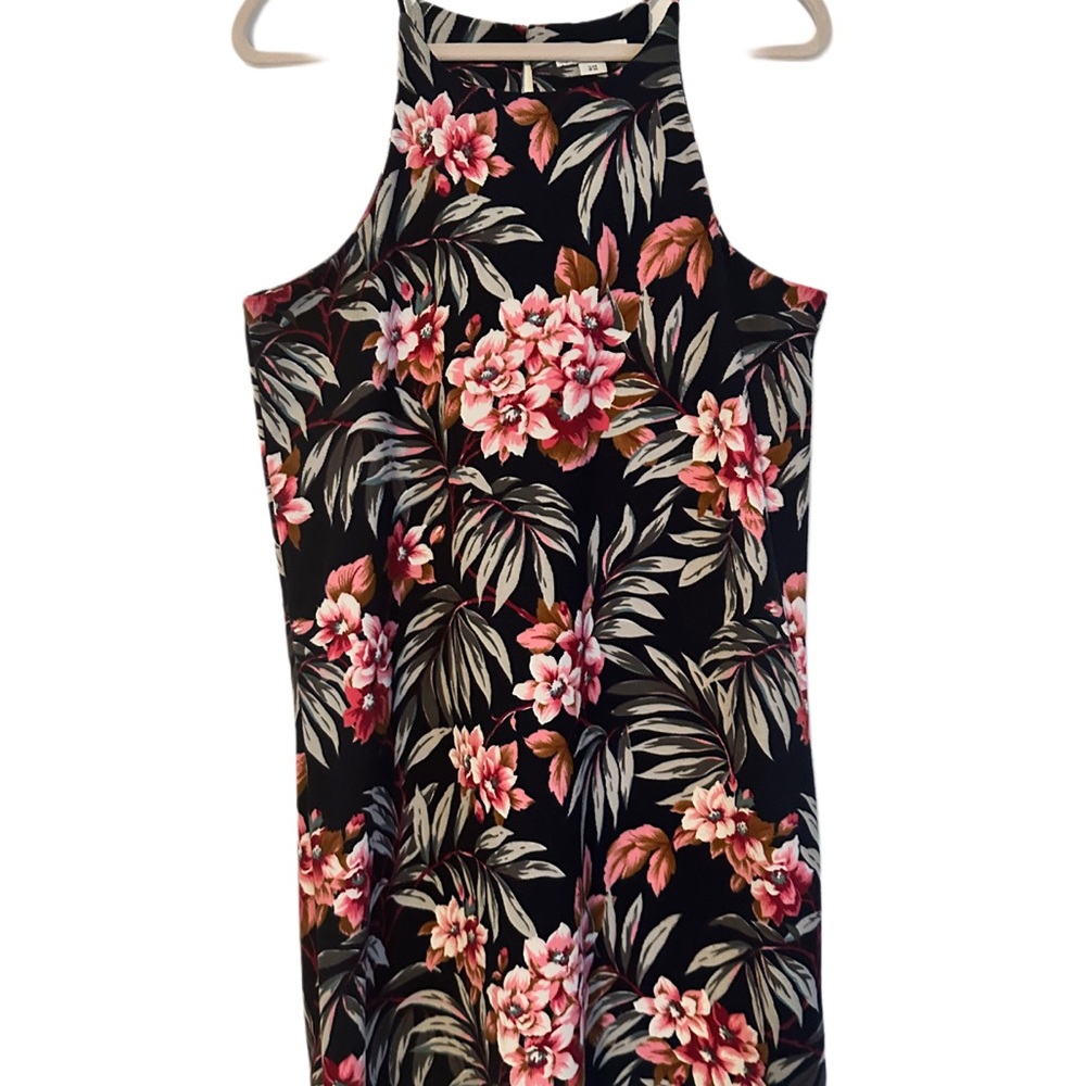 Floral Cutaway Halter Neck Women's Dress with Built In Bra